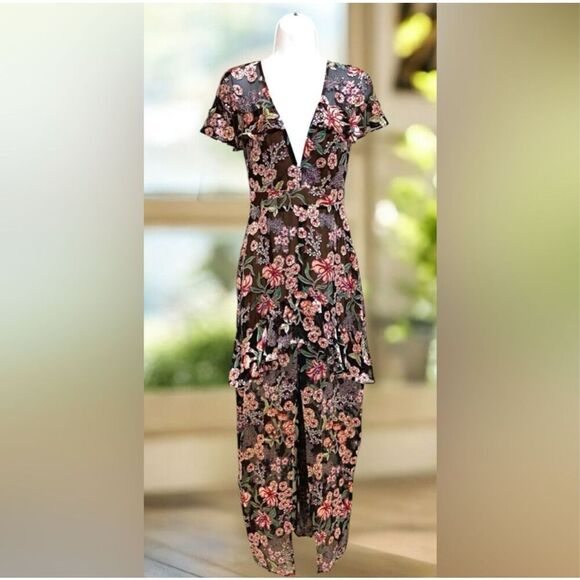 Free People For Love & Lemons $295 Silk ViVi Flora Cleo Burnout Maxi Dress Sz XS - Picture 1 of 8